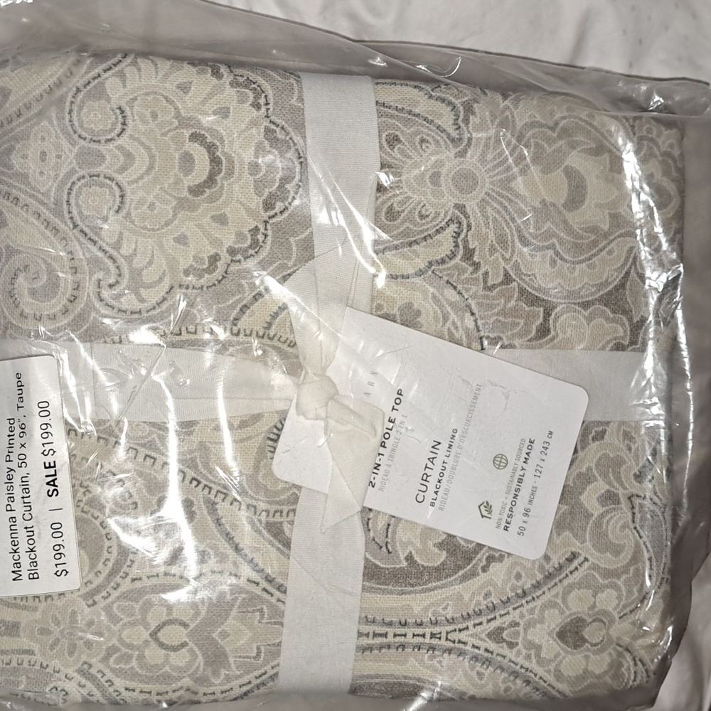 Pottery Barn Mackenna Paisley Printed Blackout Curtain 50x96 Taupe - Picture 4 of 6
